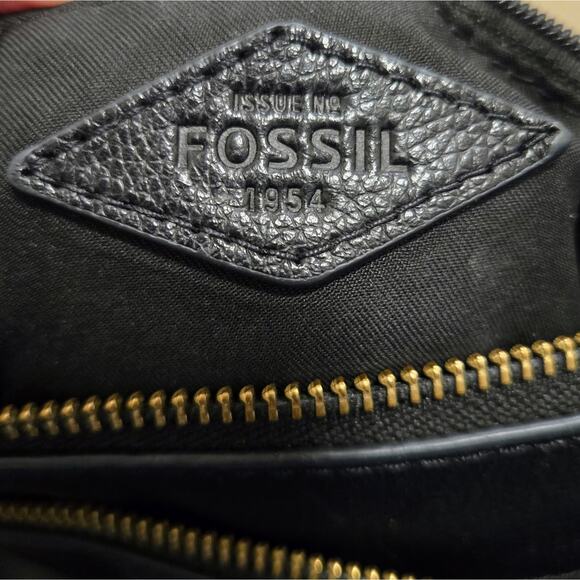 Fossil Fiona Black Pebbled Leather Crossbody/Shoulder Bag Adj Strap Zip + Pocket - Picture 7 of 10